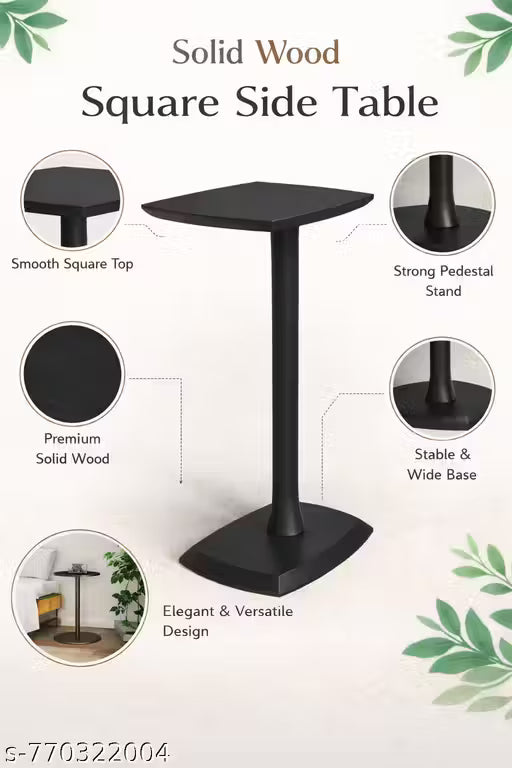 Premium Solid Wood Side Table / Pedestal Stand for Living Room, Bedroom & Office