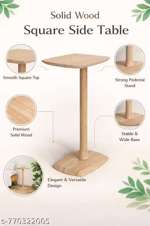 Premium Solid Wood Side Table / Pedestal Stand for Living Room, Bedroom & Office